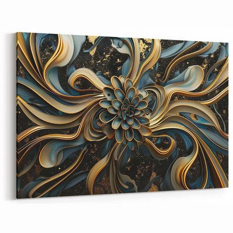 Glamorous Black, Gold, and Teal Floral Wall Art – Luxury Modern Decor