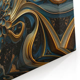 Glamorous Black, Gold, and Teal Floral Wall Art – Luxury Modern Decor