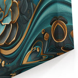 Glamorous Teal and Gold Floral Wall Art – Luxury Modern Decor