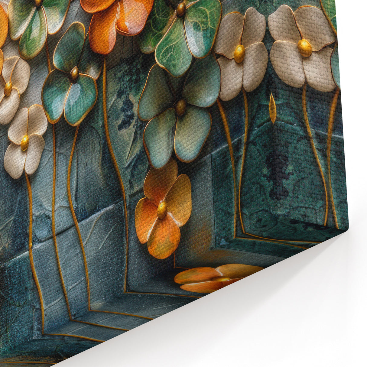 Glamorous Floral Wall Art in Green, Gold, and Earth Tones – Modern Decor
