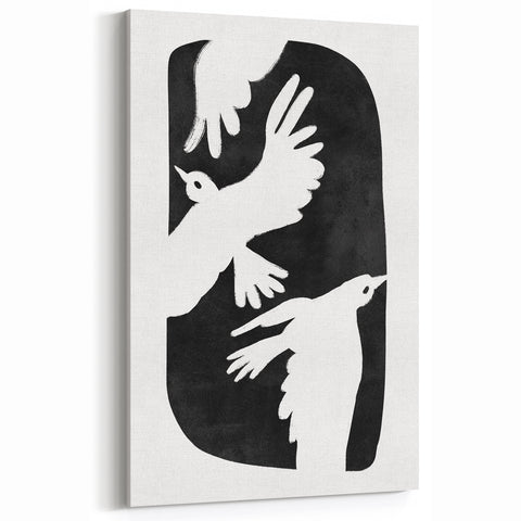 Mid Century Modern Art – Retro Abstract Bird Wall Decor in Black & White