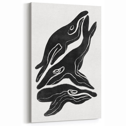 Mid Century Modern Art – Retro Abstract Fish Wall Decor in Black & White