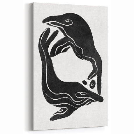 Mid Century Modern Art – Retro Abstract Fish Wall Decor in Black & White