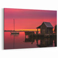 OBX Scenic Art – Peaceful Sunset Dock with Sailboat Coastal Photography