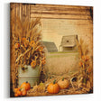 Farmhouse Wall Art with Pumpkins and Wheat - Rustic Country Style Decor