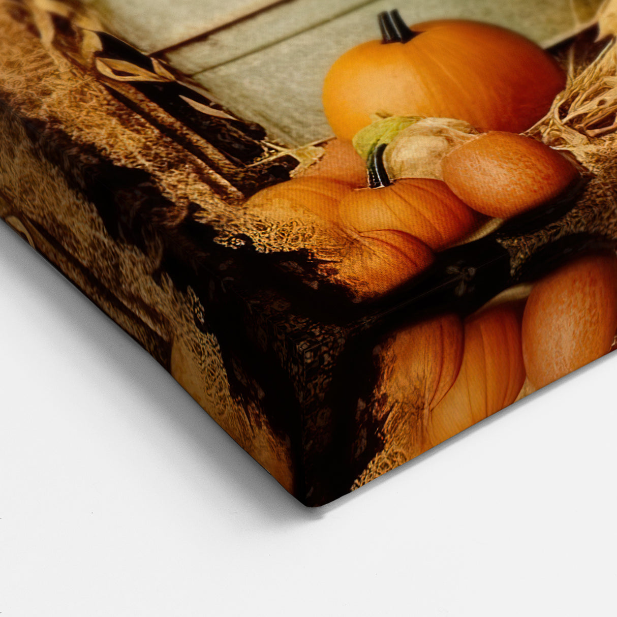 Farmhouse Wall Art with Pumpkins and Wheat - Rustic Country Style Decor