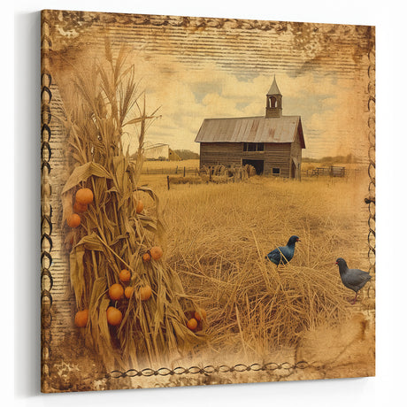 Rustic Farmhouse Decor with Barn and Wheat - Vintage Farmhouse Prints