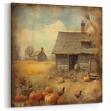 Farmhouse Style Wall Decor with Pumpkins and Barn - Country Style Art
