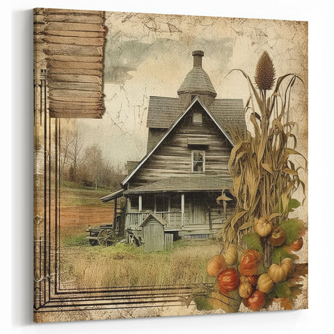 Rustic Farmhouse Decor with Barn and Corn Stalks - Country Style Art