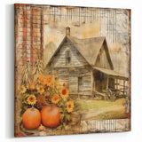 Country Style Art with Pumpkins and Sunflowers - Rustic Farmhouse Decor