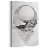 Mid Century Modern Geometric Art - Black and White Abstract Ocean Design