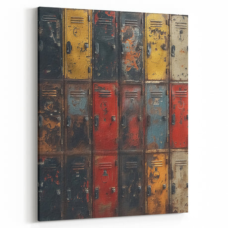 Rustic Industrial Wall Art - Vintage Farmhouse Decor Metal Locker Scene