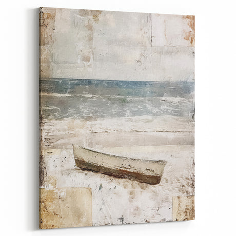 Rustic Beach Wall Art - Farmhouse Decor Vintage Boat Coastal Scene