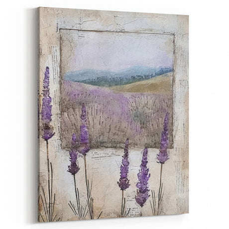 Rustic Lavender Wall Art - Vintage Farmhouse Decor Lavender Field Scene