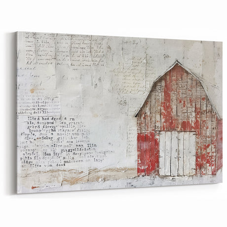 Rustic Red Barn Wall Art - Vintage Farmhouse Canvas with Framed Print Decor