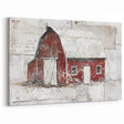 Red Barn in Winter Landscape - Rustic Farmhouse Wall Art Canvas Print
