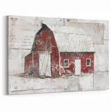 Red Barn in Winter Landscape - Rustic Farmhouse Wall Art Canvas Print