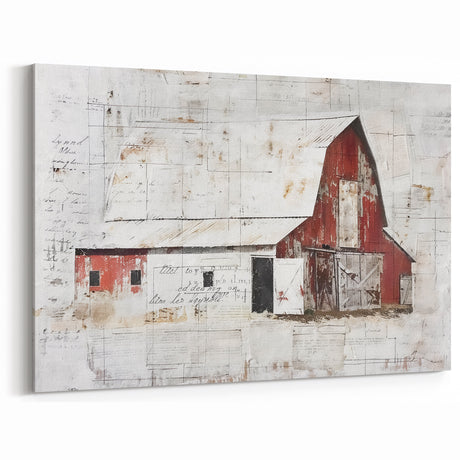 Vintage Red Barn Wall Art - Rustic Farmhouse Canvas with Weathered Charm