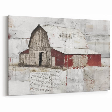 Weathered Red Barn Wall Art - Vintage Farmhouse Canvas with Rustic Charm