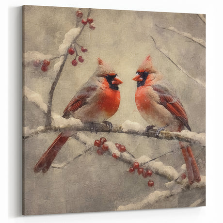 Christmas Acrylic Prints - Pair of Cardinals Winter Scene Wall Art