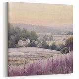 Sunset Over Countryside Wall Art – Lavender Fields with Rural Landscape