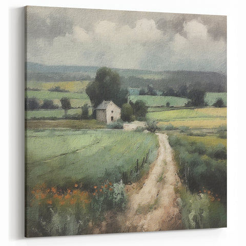 Country Lane Landscape – Peaceful Rural Fields with Path Wall Art