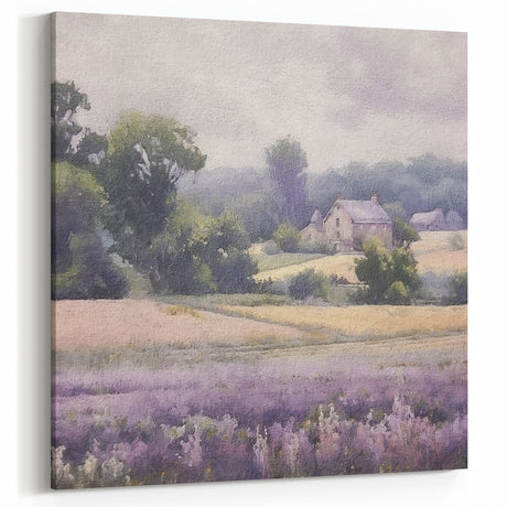 Peaceful Countryside Wall Art Print - Lavender Fields with Farmhouse