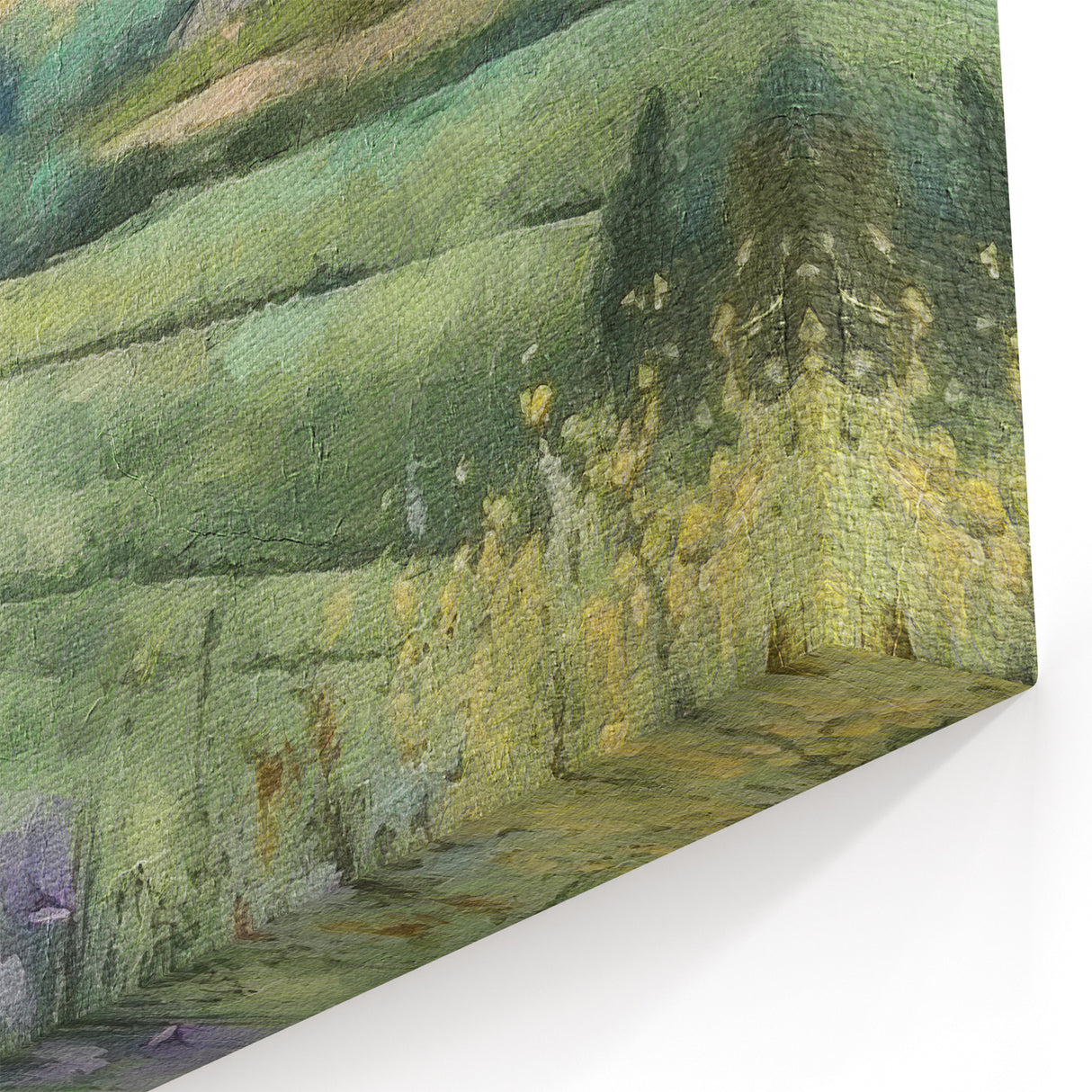 Tranquil Green Countryside Wall Art - Rolling Fields with Farmhouse