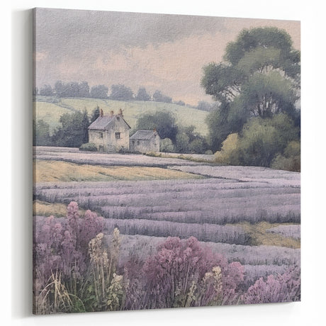 Lavender Fields with Cottage – Serene Pastoral Countryside Wall Art
