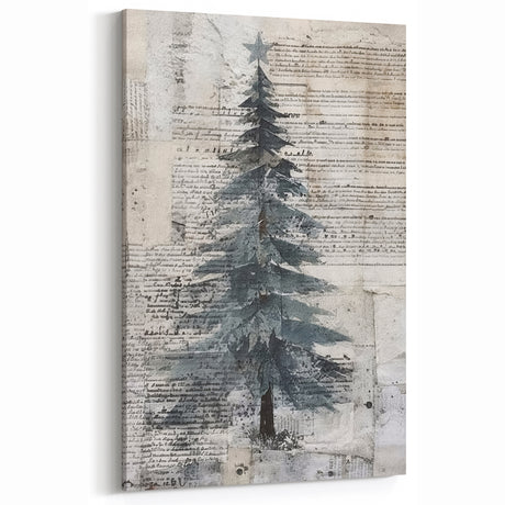 Vintage Christmas Tree Art Print - Rustic Holiday Wall Decor Accent