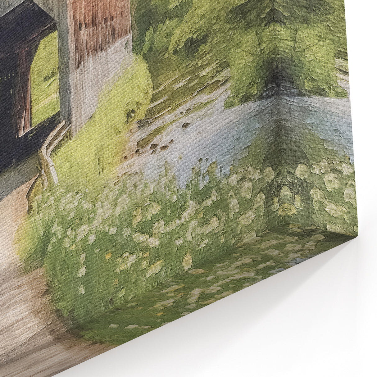 Rustic Bridge Art Print - Scenic Country Landscape Canvas Framed Decor