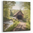 Vintage Bridge Canvas Art - Rustic Countryside Stream Landscape Print