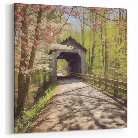 Charming Bridge Canvas Print - Rustic Forest Pathway Vintage Wall Art
