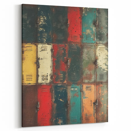Vintage Locker Wall Art - Rustic Industrial Decor Colorful Print