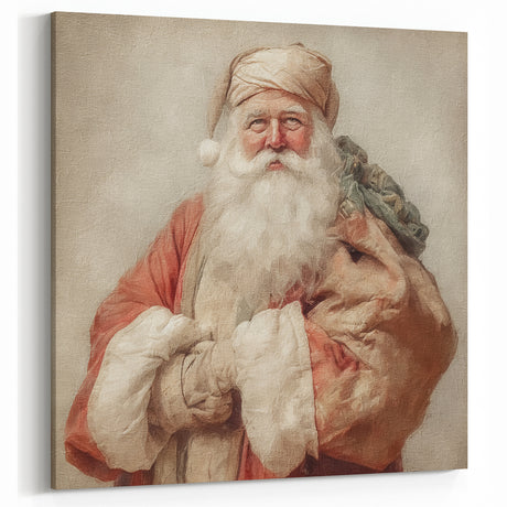 Festive Canvas Art - Santa with Gift Sack Christmas Wall Decoration