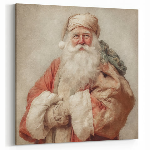 Festive Canvas Art - Santa with Gift Sack Christmas Wall Decoration