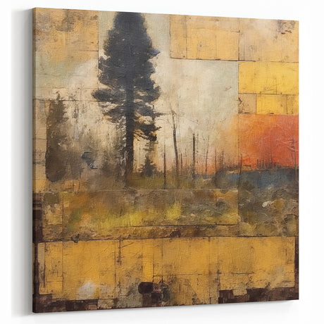 Rustic Forest Sunset Wall Art - Farmhouse Decor Vintage Landscape Print