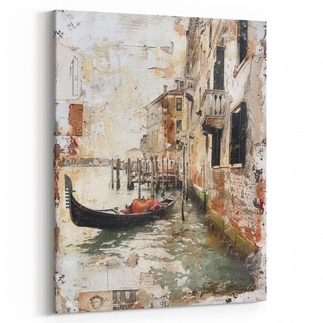 Venetian Canal Rustic Wall Art - Farmhouse Decor Vintage Gondola Scene