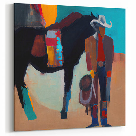 Vibrant Figurative Cowboy Art Canvas - Modern Western Wall Decor