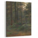 Serene Realism Art Print – Coniferous Woods with Rocks