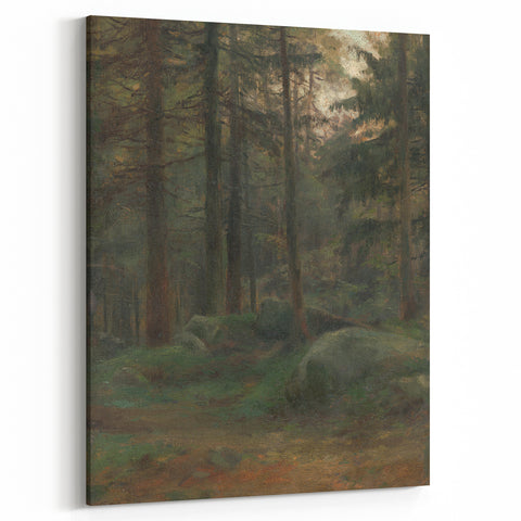 Serene Realism Art Print – Coniferous Woods with Rocks