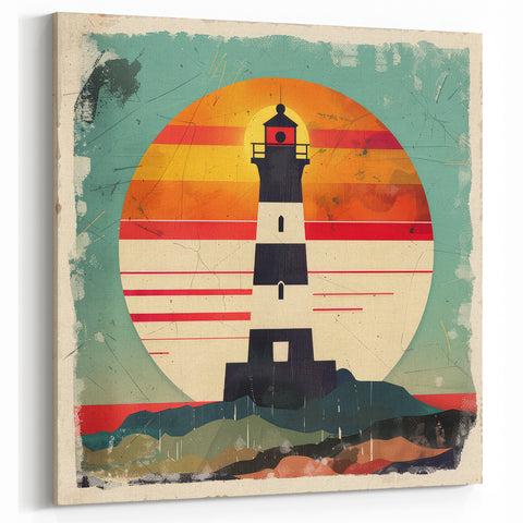 Minimalist Sunset Lighthouse Art Print - Bold Coastal Wall Decor
