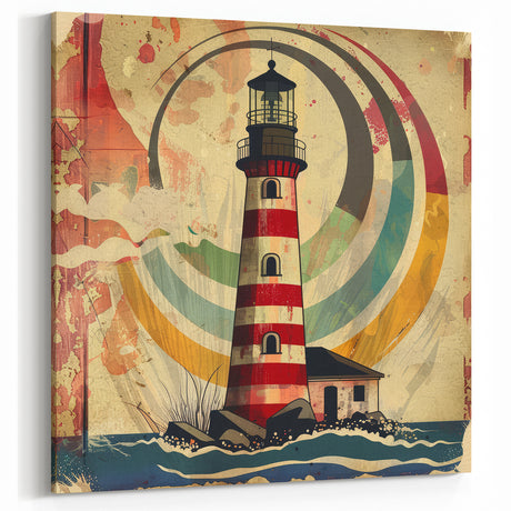 Bold Nautical Lighthouse Art Print - Vintage Coastal Wall Decor Canvas