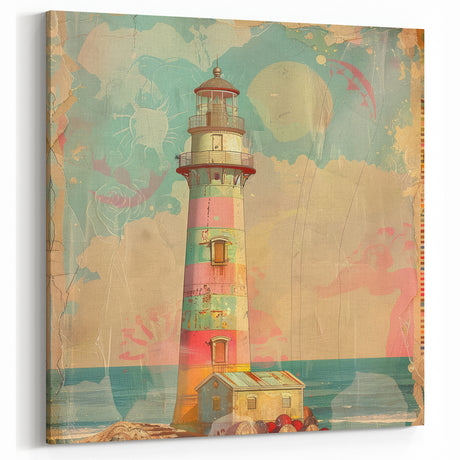 Pastel Coastal Lighthouse Art - Dreamy Nautical Canvas Wall Decor