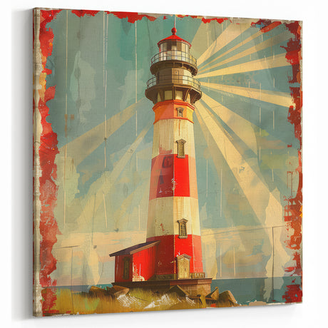 Radiant Red Lighthouse Art Print - Vintage Coastal Nautical Wall Decor