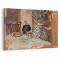 Classical Realism Painting - Woman and Dog at Table Art Print Canvas