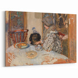 Classical Realism Painting - Woman and Dog at Table Art Print Canvas