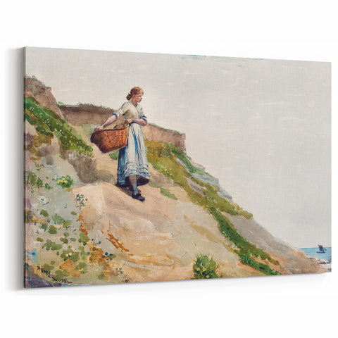 Realism Art Print - Girl Carrying a Basket by Winslow Homer Canvas