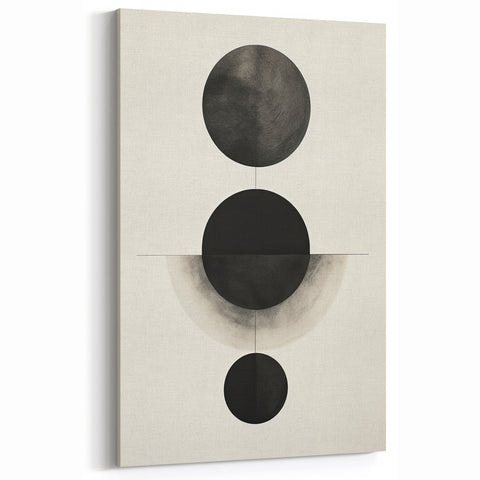 Minimalist Circular Balance Art – Black with Gray Geometric Canvas