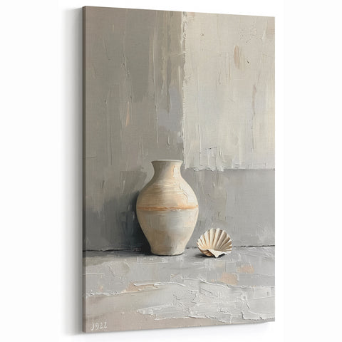 Neutral Vase Still Life Art - Minimalist Gray and Beige Wall Decor